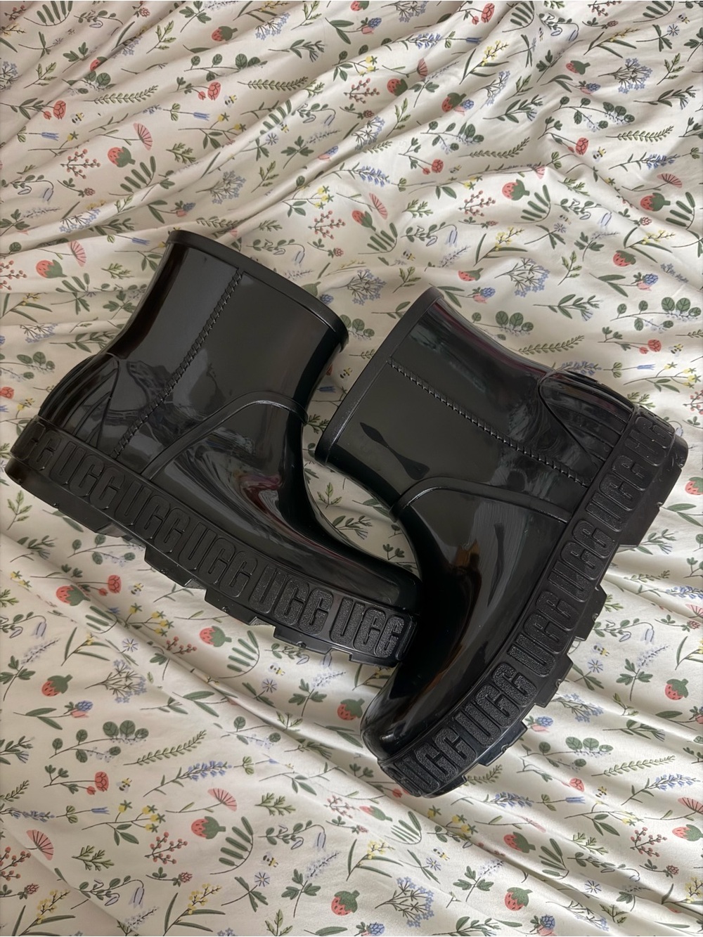 UGG Black Patent Rain Ankle Boots